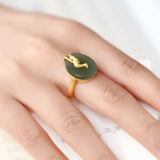 Adjustable Green Chalcedony Egg Noodle Ring with Jade Inlay