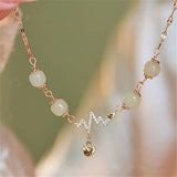 Adjustable Hetian Jade Bead Bracelet Heart Pendant