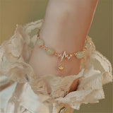 Adjustable Hetian Jade Bead Bracelet Heart Pendant