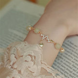 Adjustable Hetian Jade Bead Bracelet Heart Pendant