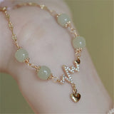 Adjustable Hetian Jade Bead Bracelet Heart Pendant