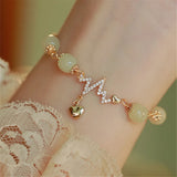Adjustable Hetian Jade Bead Bracelet Heart Pendant