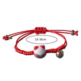 Adjustable Red Braided Rope Bracelet with Ceramic Cat Pendant