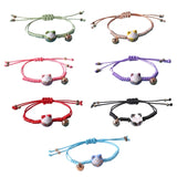 Adjustable Red Braided Rope Bracelet with Ceramic Cat Pendant