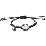 Adjustable Red Braided Rope Bracelet with Ceramic Cat Pendant