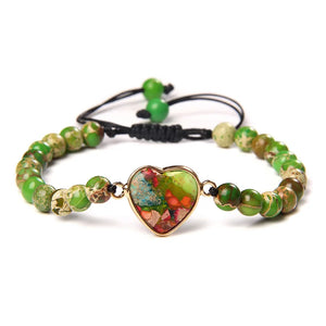 Adjustable Heart Stone Bracelet - Healing Balance Meditation Love Bracelet
