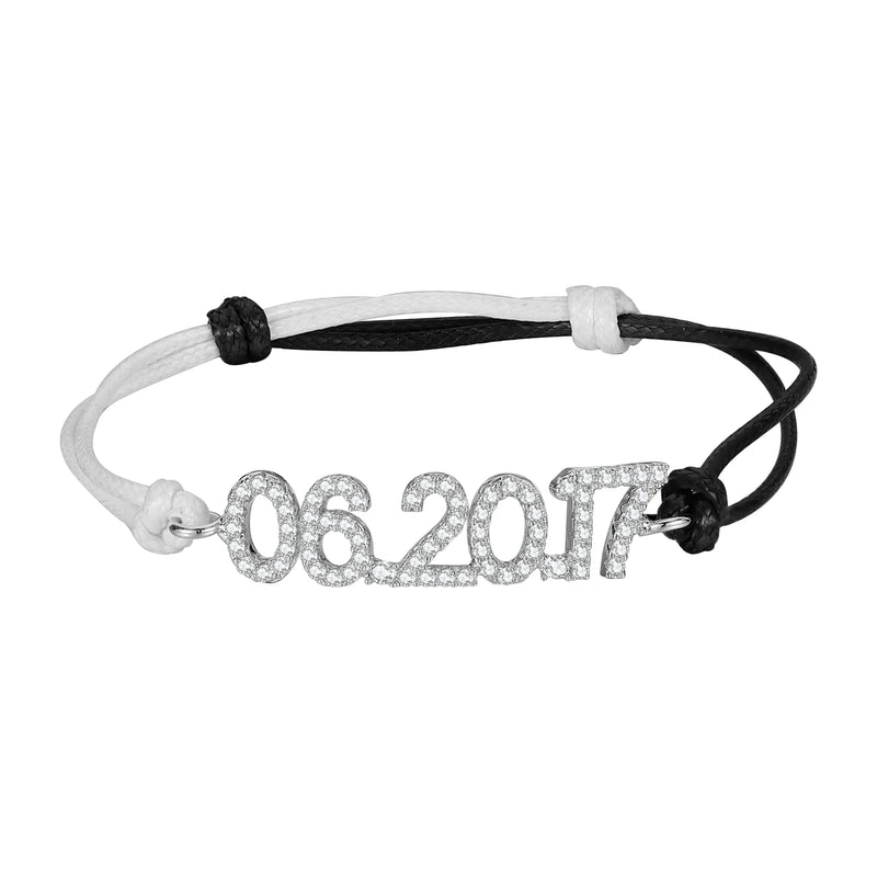 Adjustable Leather Cord Bracelet Zircon Date Bracelet Gift