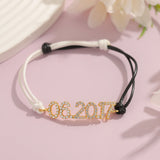 Adjustable Leather Cord Bracelet Zircon Date Bracelet Gift