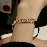 Adjustable Leather Cord Bracelet Zircon Date Bracelet Gift