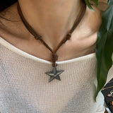 Adjustable Leather Rope Star Pendant Necklace for Women
