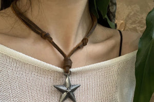 Adjustable Leather Rope Star Pendant Necklace for Women