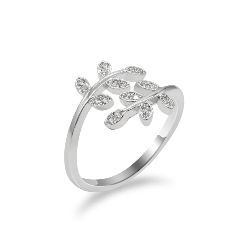 Adjustable Leaves Shape Open Ring Love Jewelry For Women