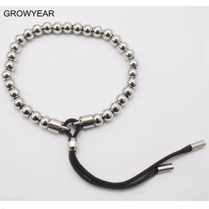 Adjustable Length Rope Silver Bead Bracelet Bangle Jewelry