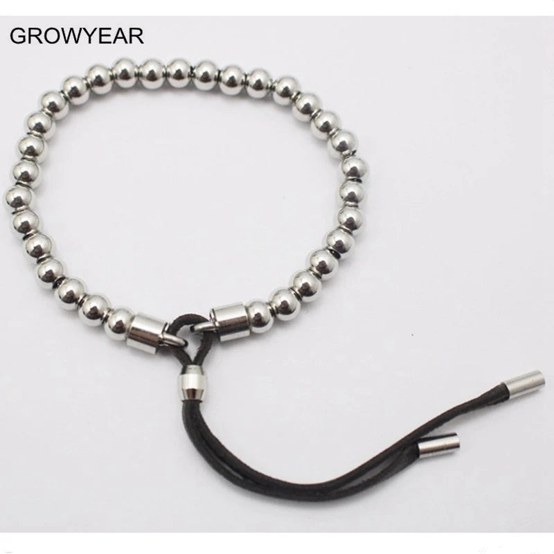 Adjustable Length Rope Silver Bead Bracelet Bangle Jewelry