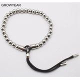 Adjustable Length Rope Silver Bead Bracelet Bangle Jewelry