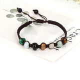 Adjustable Mixed Woven Bracelet with Faceted Natural Stone