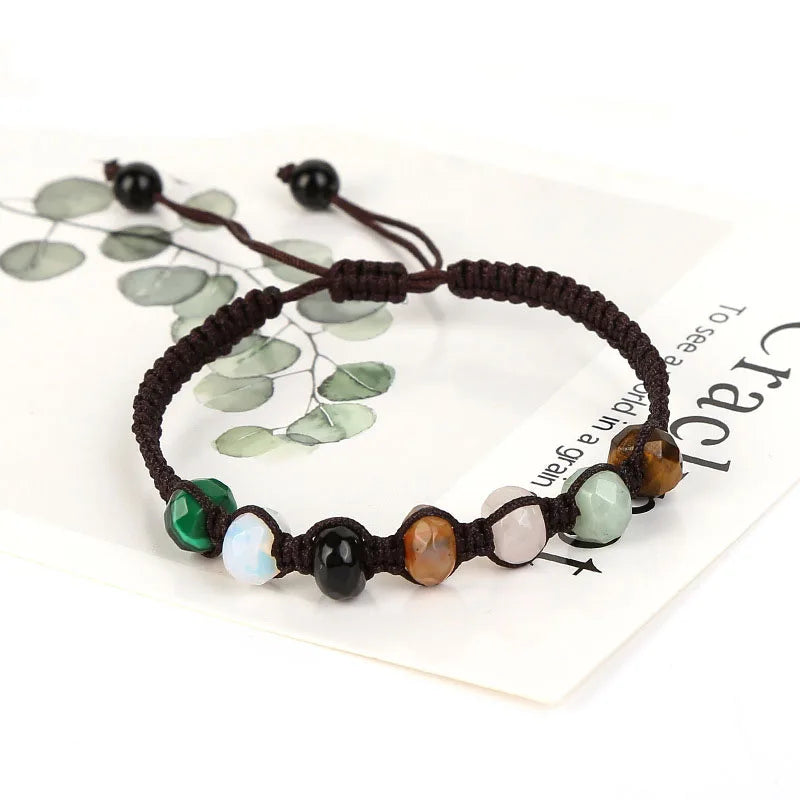 Adjustable Mixed Woven Bracelet with Faceted Natural Stone