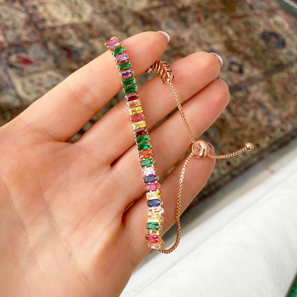 Adjustable Multicolor Tennis Bracelet for Women Wedding Rainbow Zircon Charm