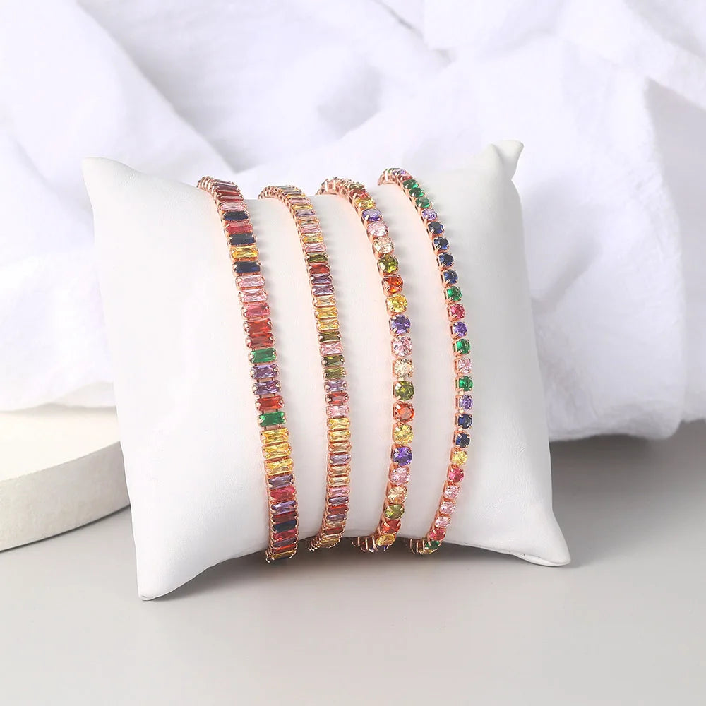 Adjustable Multicolor Tennis Bracelet for Women Wedding Rainbow Zircon Charm