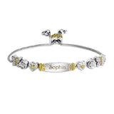 Adjustable Engraved Name Bracelet with Peach Heart Butterfly Cross Pendant