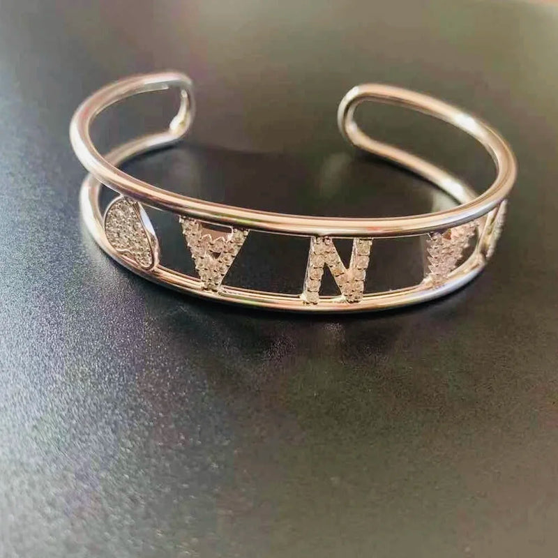 Adjustable Name Bracelet With Heart Cuff