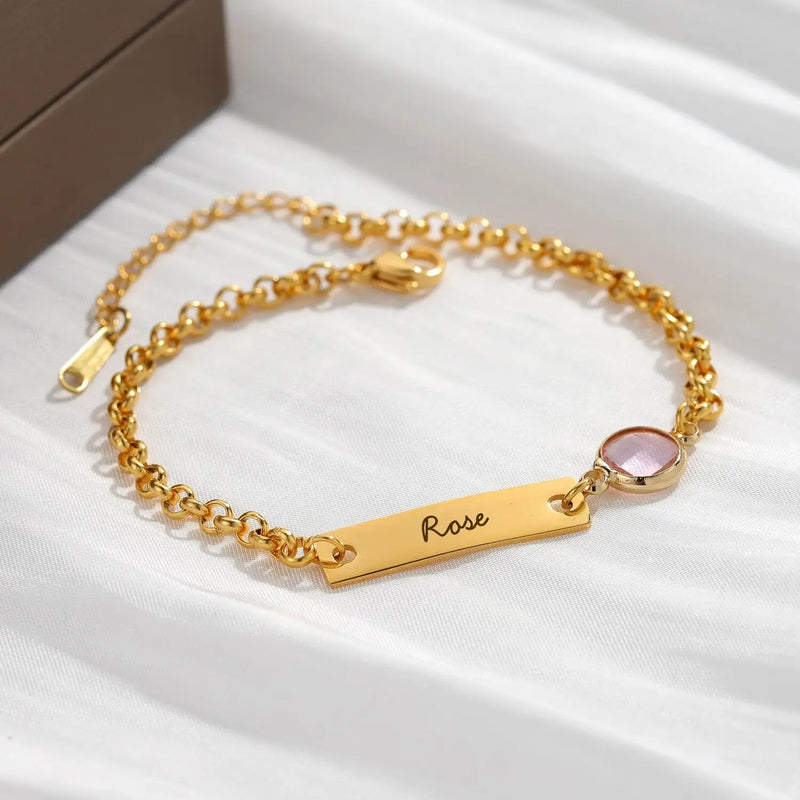 Personalized Baby Name Bracelet With Birthstone