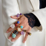 Adjustable Natural Crystal Amethysts Ring