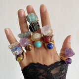 Adjustable Natural Crystal Amethysts Ring