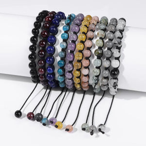 Adjustable Stone Beads Bracelet Amethysts Citrines Braided Rope Bangle