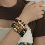 Adjustable Stone Beads Bracelet with Oval Charm Pendant