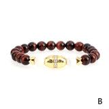 Adjustable Stone Beads Bracelet with Oval Charm Pendant