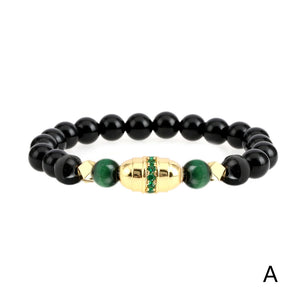 Adjustable Stone Beads Bracelet with Oval Charm Pendant