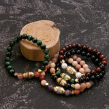 Adjustable Stone Beads Bracelet with Oval Charm Pendant