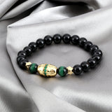 Adjustable Stone Beads Bracelet with Oval Charm Pendant