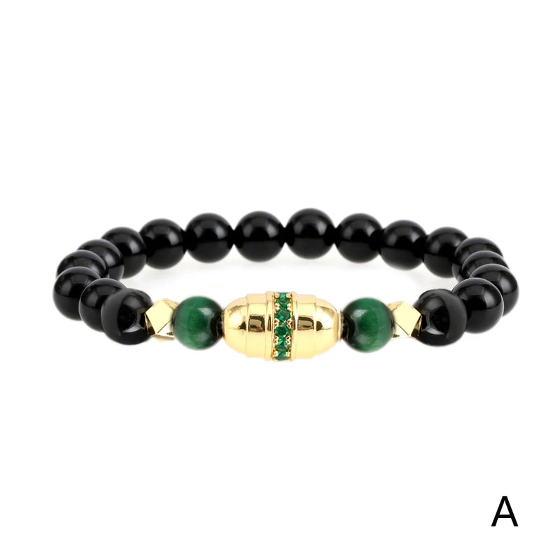 Adjustable Stone Beads Bracelet with Oval Charm Pendant
