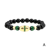 Adjustable Stone Beads Bracelet with Oval Charm Pendant