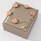 Adjustable Stainless Steel Plant Flower Bracelet Women's Clover