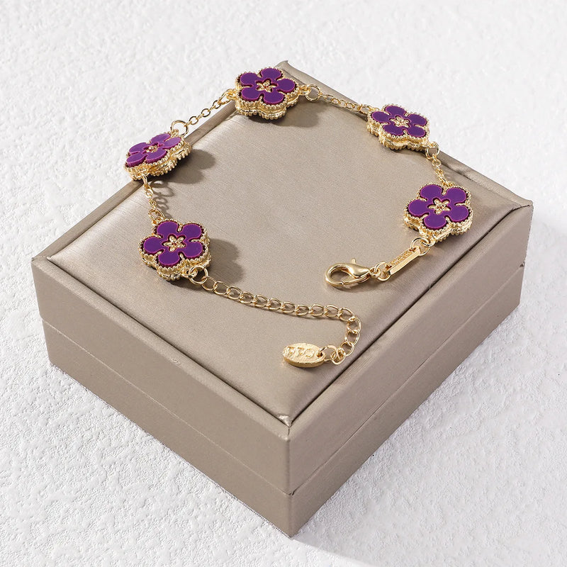 Adjustable Stainless Steel Plant Flower Bracelet Women's Clover