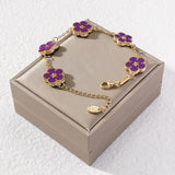 Adjustable Stainless Steel Plant Flower Bracelet Women's Clover