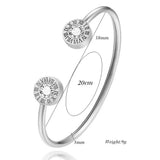 Adjustable Stainless Steel Bracelet Set with Roman Letters Crystals