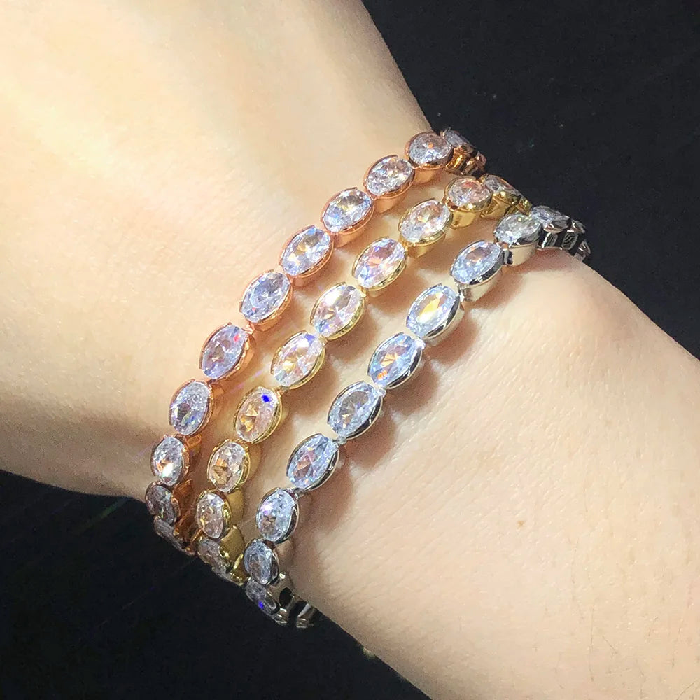Adjustable Oval Crystal Tennis Bracelet Zirconia Chain On Hand H202
