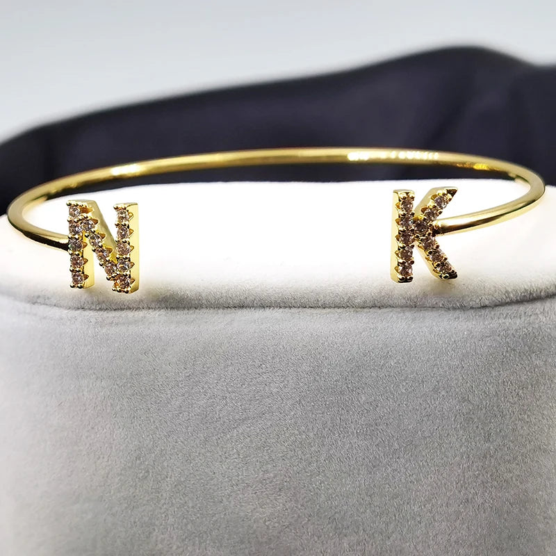 Adjustable Custom Name Bracelet Initials Letter Zircon Bling Crystal Jewelry