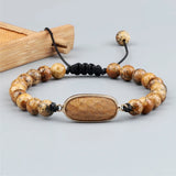 Adjustable Picture Stone Braided Bracelets Charm Oval Natural Beads Pendant
