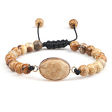 Adjustable Picture Stone Braided Bracelets Charm Oval Natural Beads Pendant