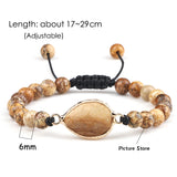 Adjustable Picture Stone Braided Bracelets Charm Oval Natural Beads Pendant