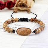 Adjustable Picture Stone Braided Bracelets Charm Oval Natural Beads Pendant