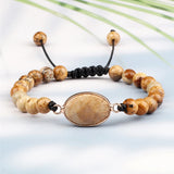 Adjustable Picture Stone Braided Bracelets Charm Oval Natural Beads Pendant