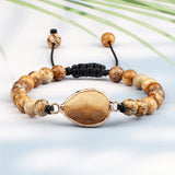 Adjustable Picture Stone Braided Bracelets Charm Oval Natural Beads Pendant