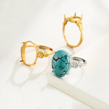 Adjustable Oval Cabochon Ring Setting Plated 925 Silver