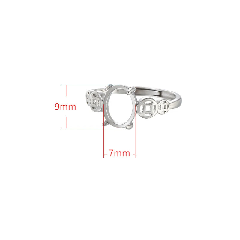 Adjustable Oval Cabochon Ring Setting Plated 925 Silver